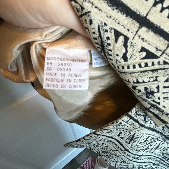 Jones New York Black White Tribal Print Silk Blazer Jacket Size 14 - Picture 3 of 10